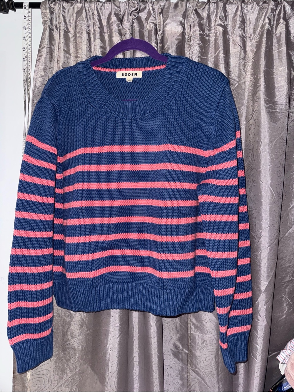 Boden Navy Sweater with Pink Stripes